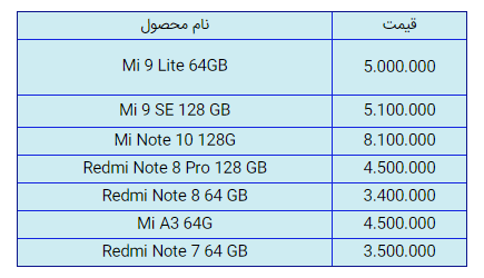 قیمت روز گوشی موبایل 30 اردیبهشت شیائومی
