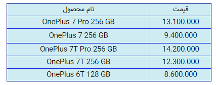 قیمت روز گوشی موبایل 30 اردیبهشت وان پلاس